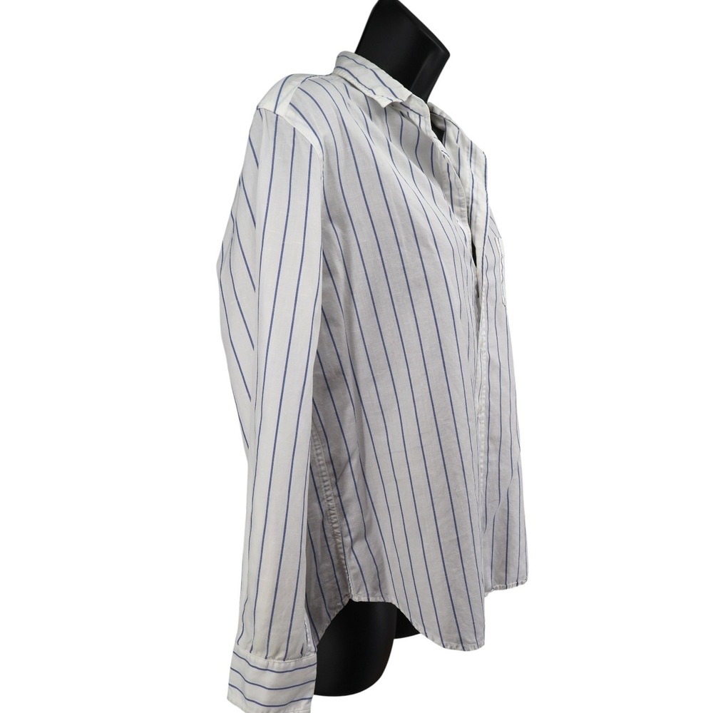 Frank & Eileen Eileen White Blue Stripe Cotton Linen Button Down Italy Sz S EUC - Picture 2 of 10